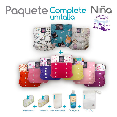 Imagen 3 de 10 de Pañales Ecológicos Mlb Paquete Complete Unitalla Niña
