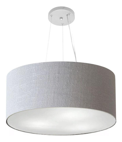 Lustre Pendente Cilíndrico Md-4188 Cúpula em Tecido 50x25cm Rustico Cinza - Bivolt