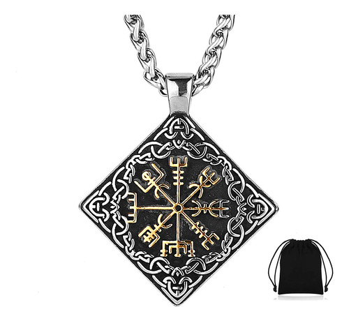 Collar Vikingo Brújula Vegvisir Nórdico Acero Inoxidable