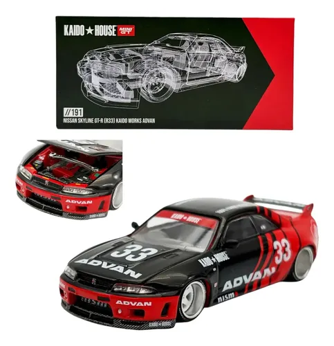 Mini GT Kaido House Nissan Skyline GT-r R33 //191 Advan Preto