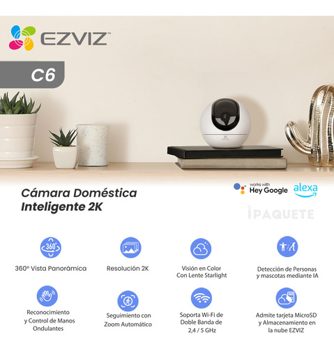 Kit 2 Cámaras Seguridad Ip Ezviz Wifi Domo Interior 2k +32gb