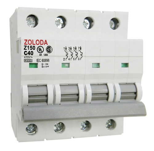 Llave Térmica Tetrapolar Zoloda 4,5ka Curva 4x40 A
