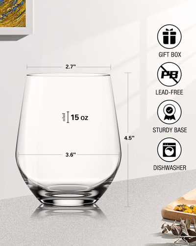 Oja Juego De 4 Copas De Vino Sin Tallo, Copas De Vino Blanco