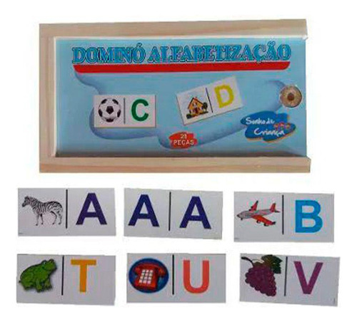 Dominó Alfabetização Em Mdf 28 Peças - Brinquedos Educativos