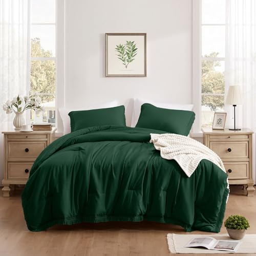 Juego De Edredón Matrimonial Verde Oscuro 3 Piezas