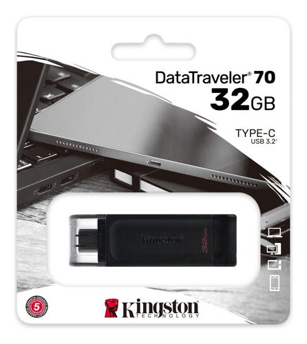 Pendrive Kingston Datatraveler 70 Dt70 32gb 3.2 Gen 1 Negro