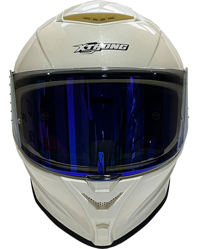 Casco Para Moto Certificado Ece 2206 Dot Motocicleta Xtrong Blanco Perla Azul L
