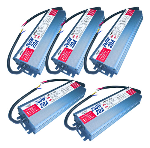 05pçs Fonte Blindada Pro Dágua Ip67 P/ Led 12v 20a 250w 220v