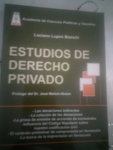 Estudios De Derecho Privado. Luciano Lupini Bianchi