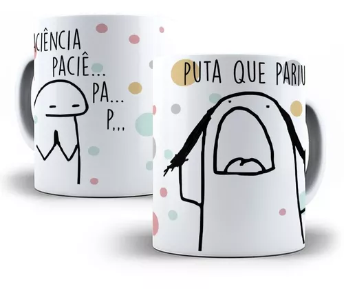 Caneca Paciência Flork Meme 325 Ml De Porcelana Com Caixinha