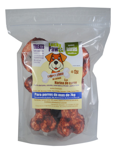 Carnaza Extruida Dona & Hueso Premios Perro. Lucky Paw 12pz
