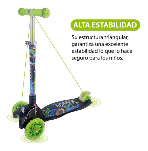 Imagen 6 de 10 de Monopatín Kossok Park - Plegable 3 Ruedas Luz Led - Infantil