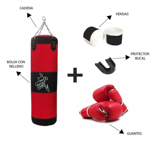Imagen 3 de 7 de Kit Saco Costal De Boxeo + Guantes Para Adultos Durabilidad