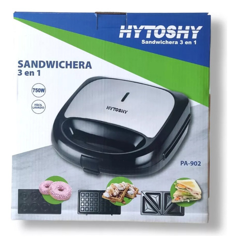 Sandwichera 3 En 1 Electrica Wafflera Tostadora 750w Hytoshy Acero Y Negro