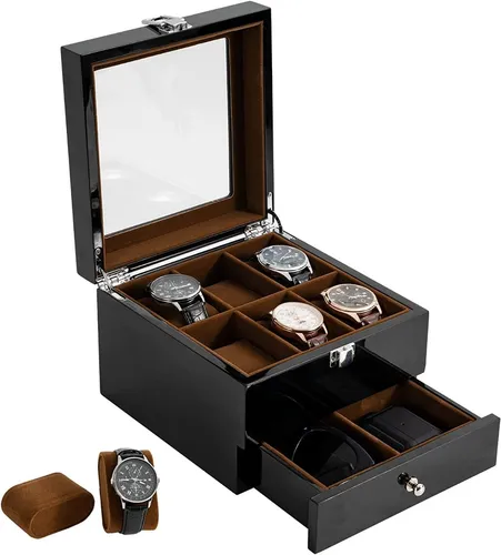 Estuche Para Relojes Para Hombre Organizador Lacado 2 Nivele