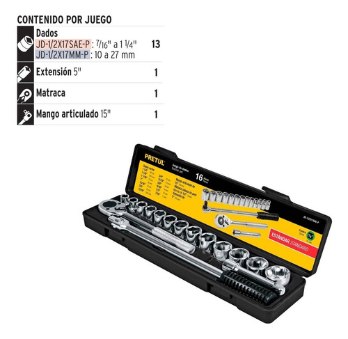 Juego Set De Bocallaves Tubos 17 Piezas Encastre 1/2 Truper