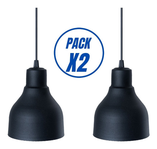 Imagen 1 de 10 de Pack X2 Lampara Colgante Campana Vintage Ø15cm Apto Led