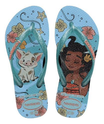 Chinelo Infantil Feminino Havaianas Slim Princesas Azul 4123