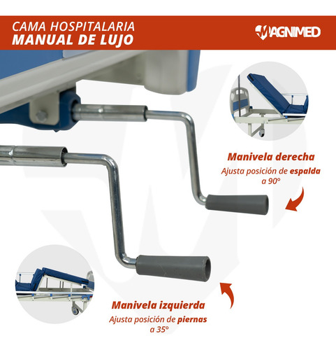 Cama Hospitalaria Manual C/ Porta Suero, Colchón Y Mesa