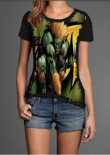 Blusa Fem. 5%off Jogo Street Fighter Blanka Customizada Top