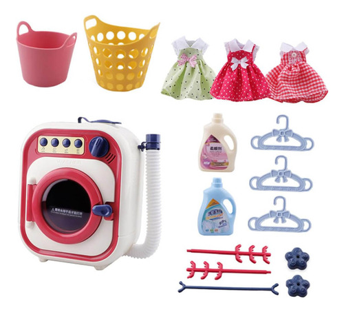 Set X17 Ps Lavadora Mini C/ Música Accesorios Muñeca El Rey