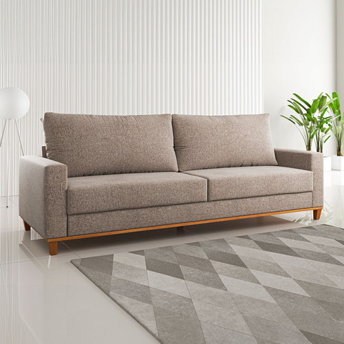 Sofá 4 Lugares Living Linho/kaki - Viero Móveis Cor Marrom