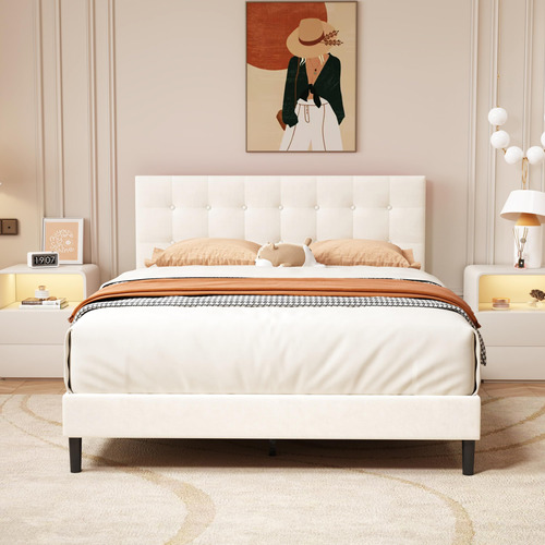 Alazyhome Base De Cama Tapizada Tamano Queen Con Cabecero De