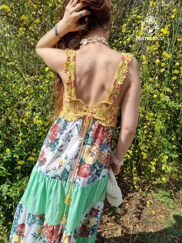 Vestido tela y crochet mujer sale