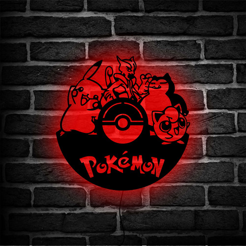 Cartel Cuadro Led Retroiluminado Pokebola Pikachu Snorlak