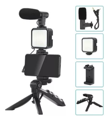 Kit Video Streaming Microfono Para Celular Tripode Luz Led