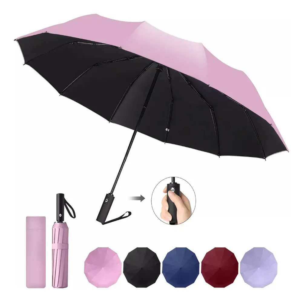 Paraguas Automático Reforzado Viess H-90 Rosa Protección UV Plegable