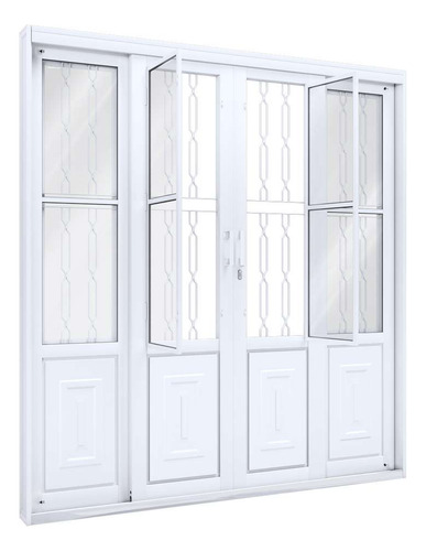 Porta De Correr Aço 213x200x13cm 4fls Grade Riobras Pronta