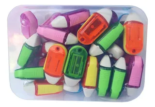 Sacapuntas Plastico Con Goma-colores Surtidos 36pz