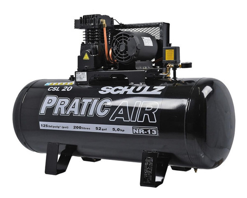 Compressor de ar elétrico Schulz Pratic Air CSL 20/200 trifásica 183.2L 5hp 220V/380V 60Hz preto