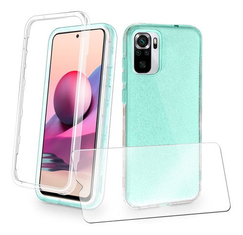 Kit Mica Cristal + Funda Xiaomi Rigida Tres Piezas Mujer Color Azul Claro Modelo De La Funda Poco M3 Pro 5g
