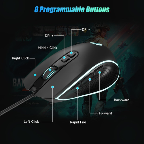 Mouse De Juego Con Cable De Elecgo, Mouse De Jugador Dpi Con