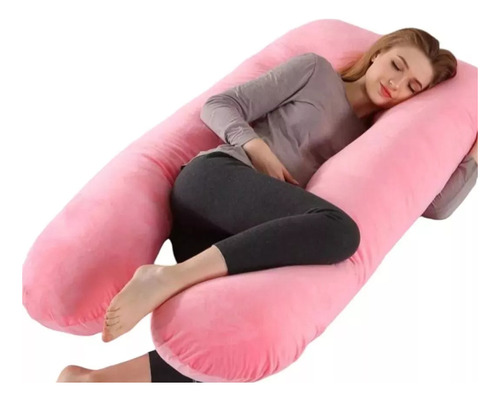 Cojin Embarazada Almohada Maternal Para Dormir Forma U Rosad Rosa Liso