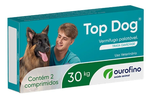 Vermífugo Top Dog Ourofino Cães Até 30kg C/ 2 Comprimidos Azul