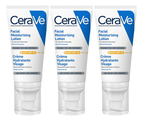 Combo X3 Cerave Loción Hidratante Para Rostro Con Fps30 52ml