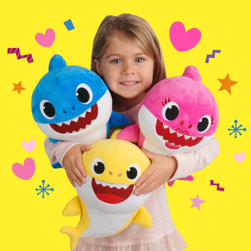 Imagem 2 de 5 de Pelúcia Baby Shark - Amarelo 30cm - Som Musica Tubarão Sunny