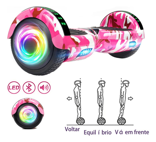 6.5''hoverboard Super Range Skate Elétrico Bluetooth Com Led
