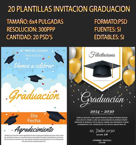 20 Plantillas Invitaciones Graduacion Clausura Psd