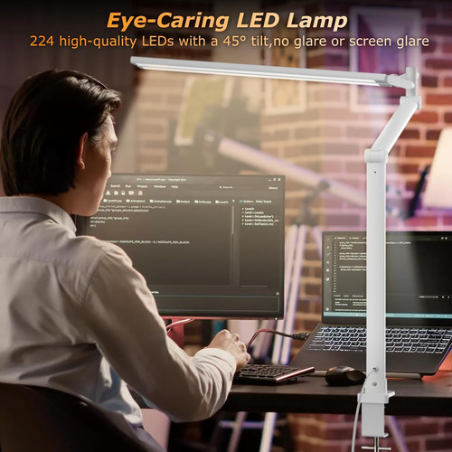 Lámpara De Escritorio Led, Doble Brazo Oscilante, Lámparas D