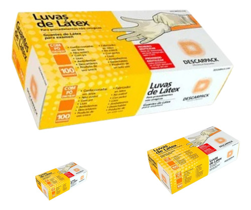 5 Caixas Luva Descarpack Látex Branco Lisa C/ Pó 100 Un Cada