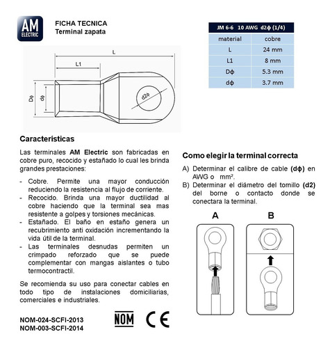 Terminal Zapata 10 Awg 1/4 50 Pzs Am-e