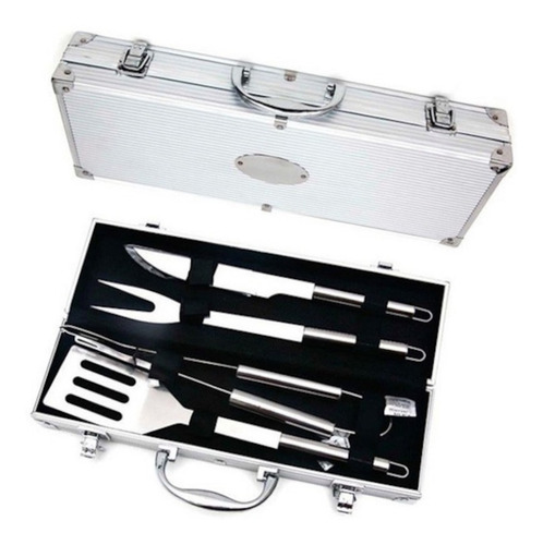 Imagem 1 de 6 de Kit Churrasco 4pcs Inox + Maleta Casita