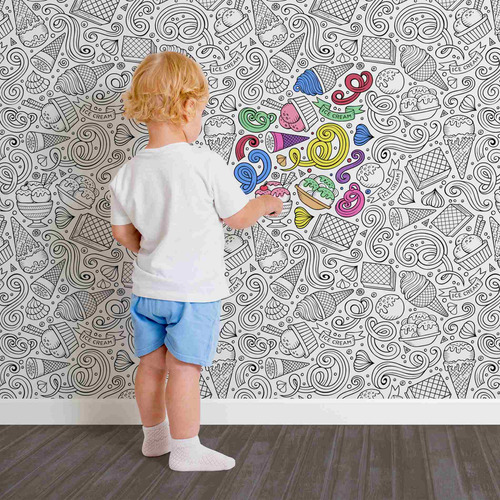 Imagem 1 de 4 de Papel De Parede Branco E Preto Para Colorir Sorvete 57x270cm
