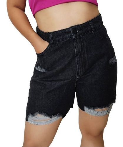 Shorts Hering Feminino Jeans Destroyer Cintura Alta Algodão