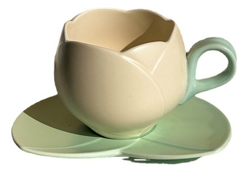 Juego De Tazas De Café De Cerámica Con Diseño De Tulipán Color Beige