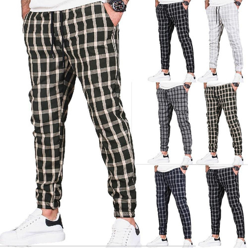 Pantalón A Cuadros Con Cordón For Hombre Joggers Con Bolsil